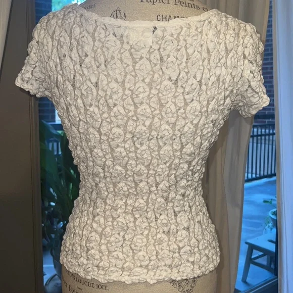 WHBM Vintage lace shortsleeve ivory cream white blouse Size Medium Style WHT1204 - Picture 4 of 7